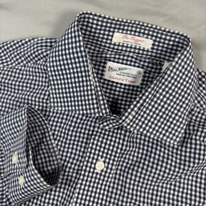 Gant Rugger The Hugger Mens S Navy Blue White Gingham Button Down Shirt Office